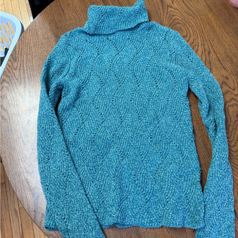 Sundance Teal Cable Turtleneck Sweater